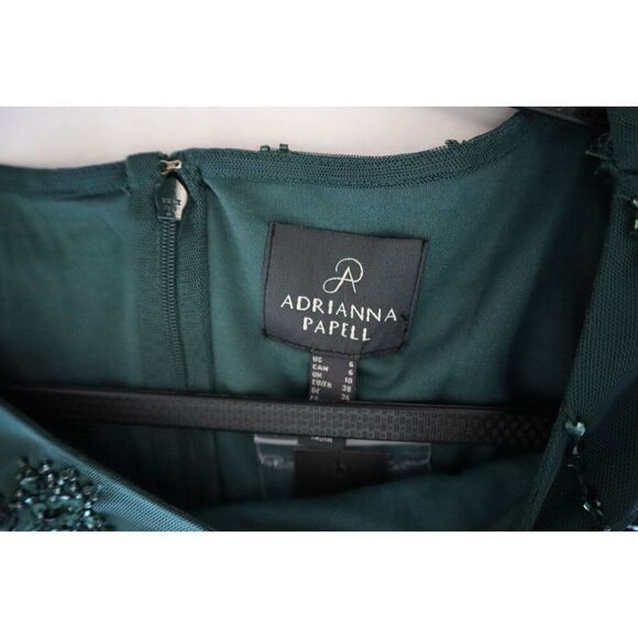 Adrianna Papell Women's Sz 6 Green Beaded Knee-Length Cocktail Party Dress - Picture 4 of 10